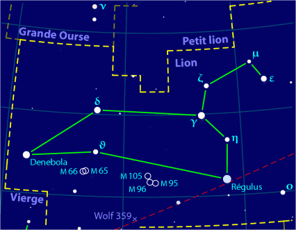 Carte de la position de la constellation du Lion
