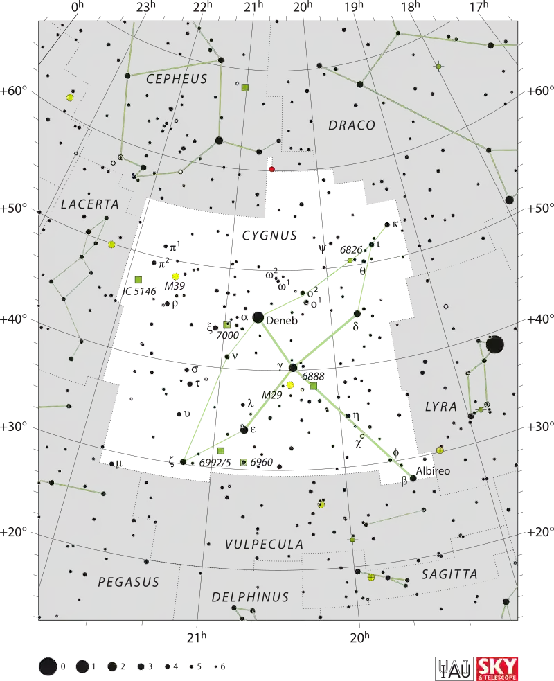 Carte céleste de la nébuleuse ngc-7000