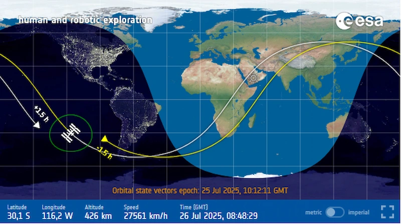 Carte indiquant la position de l'ISS