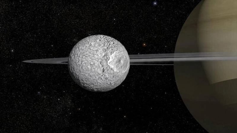 Photo de Mimas qui orbite autour de Saturne