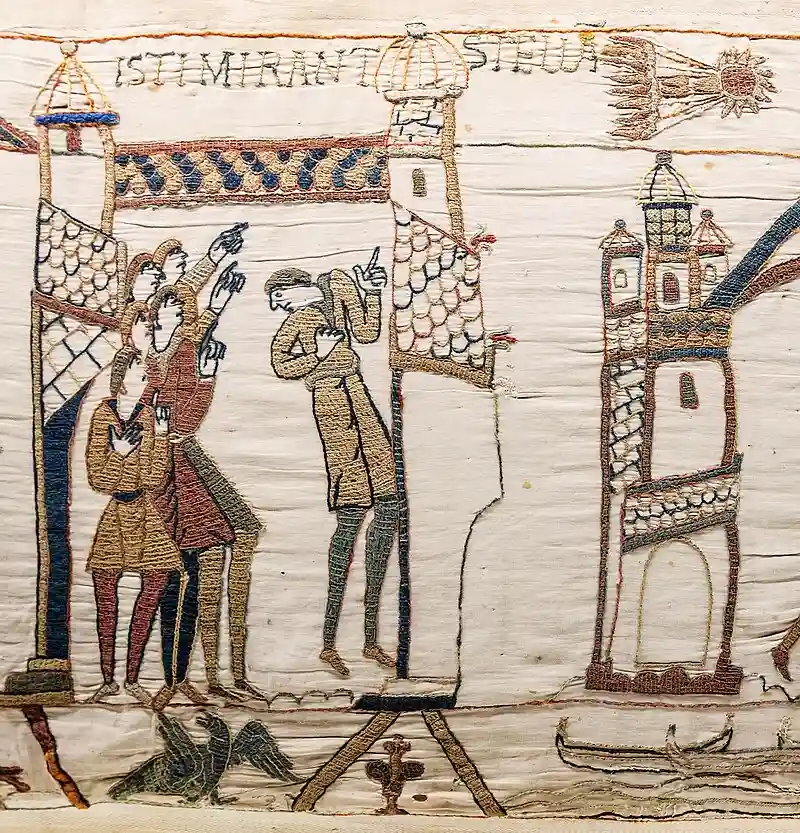 Photo de la comète de Halley sur la tapisserie de Bayeux