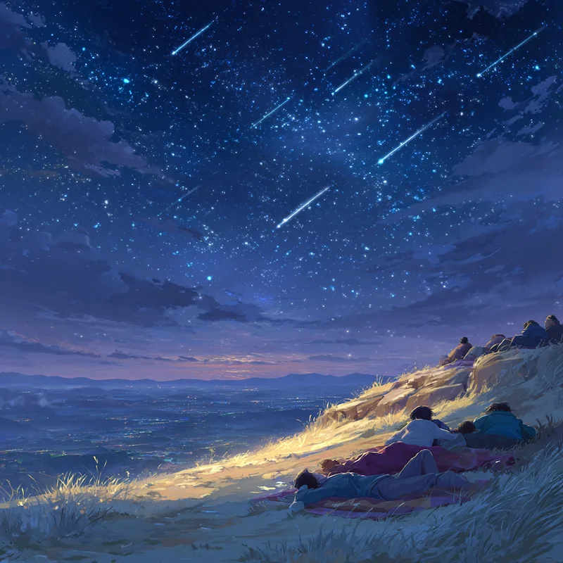 Photo de personnes admirant les géminides