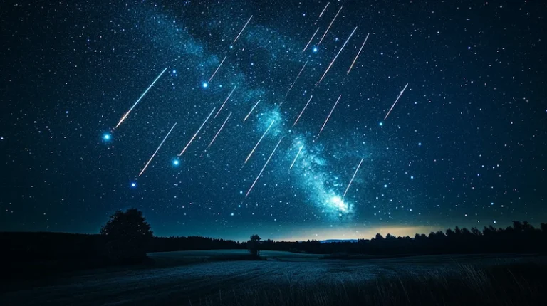 Photo d'une pluie d'étoiles filantes pendant les perséides