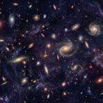 Image d'un champ profond de l'univers, montrant de nombreuses galaxies spirales et elliptiques de différentes couleurs sur un fond sombre et étoilé.