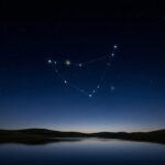 La constellation du Capricorne brille dans un ciel étoilé au-dessus d'un paysage lacustre calme.