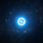 Vue panoramique de l'espace montrant l'étoile supergéante bleue Rigel brillant intensément au milieu d'un champ d'étoiles.