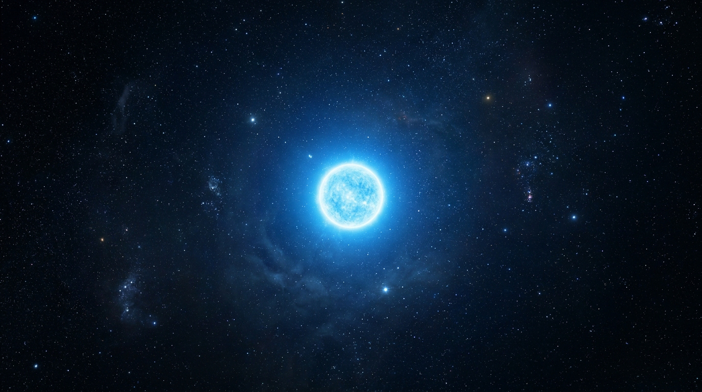 Vue panoramique de l'espace montrant l'étoile supergéante bleue Rigel brillant intensément au milieu d'un champ d'étoiles.